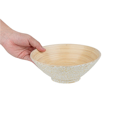 Bambuddha 29 oz Round Beige Spun Bamboo Eggshell Serving Bowl - 8 1/4" x 8 1/4" x 3 1/4" - 1 count box