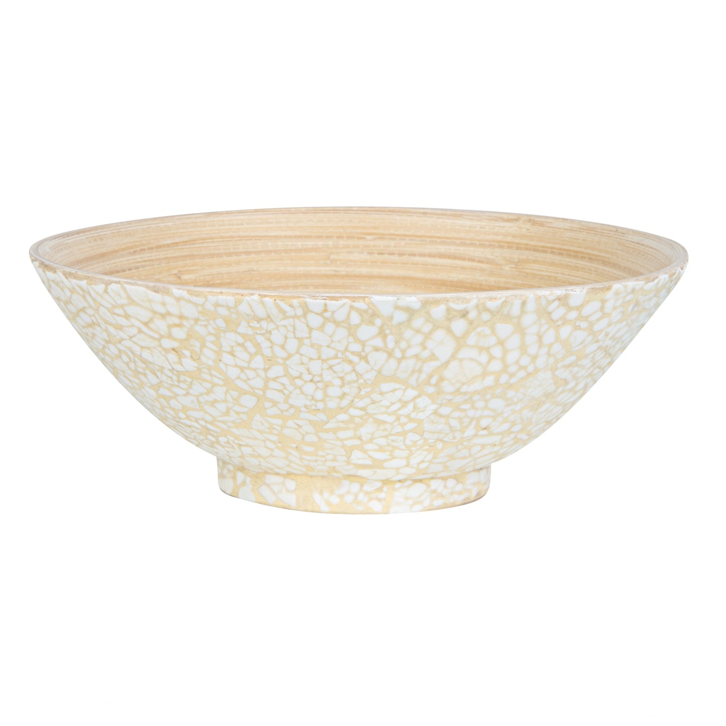 Bambuddha 29 oz Round Beige Spun Bamboo Eggshell Serving Bowl - 8 1/4" x 8 1/4" x 3 1/4" - 1 count box