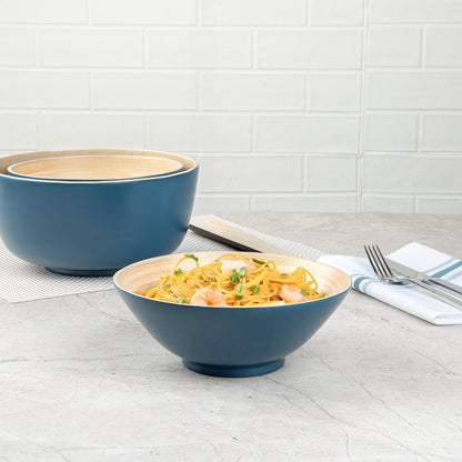 Bambuddha 29 oz Round Blue Spun Bamboo Serving Bowl - 8 1/4" x 8 1/4" x 3 1/4" - 1 count box