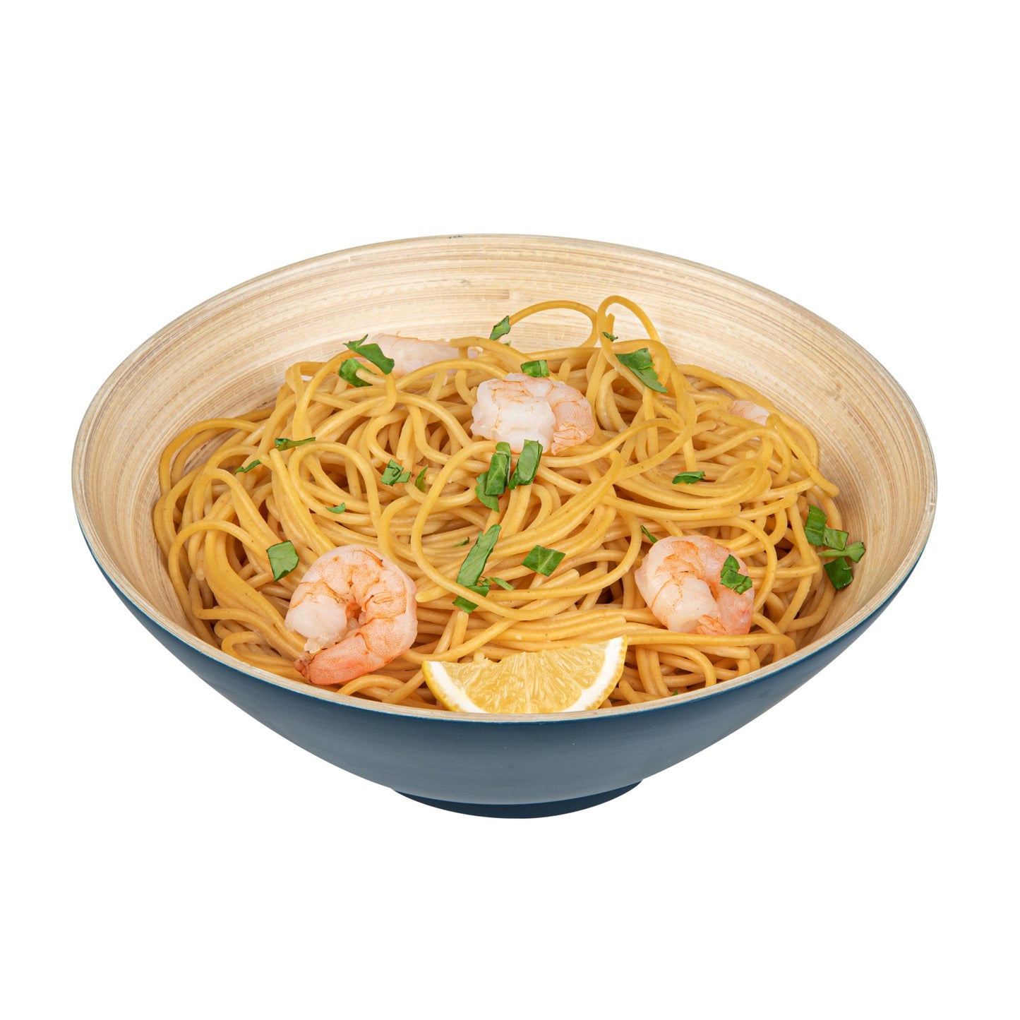 Bambuddha 29 oz Round Blue Spun Bamboo Serving Bowl - 8 1/4" x 8 1/4" x 3 1/4" - 1 count box