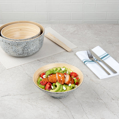 Bambuddha 29 oz Round Gray Spun Bamboo Eggshell Serving Bowl - 8 1/4" x 8 1/4" x 3 1/4" - 1 count box