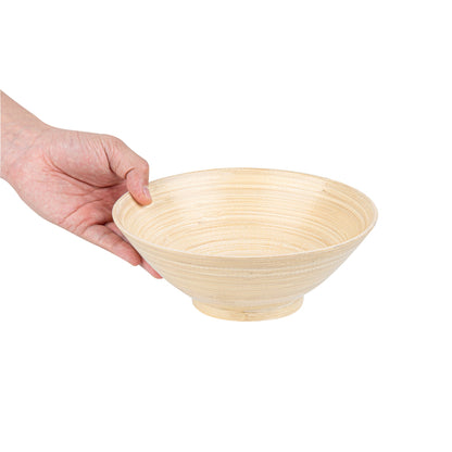 Bambuddha 29 oz Round Natural Spun Bamboo Serving Bowl - 8 1/4" x 8 1/4" x 3 1/4" - 1 count box