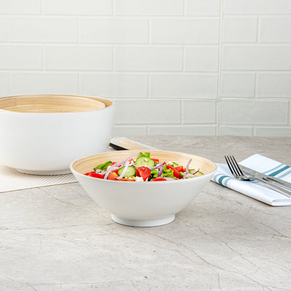 Bambuddha 29 oz Round White Spun Bamboo Serving Bowl - 8 1/4" x 8 1/4" x 3 1/4" - 1 count box