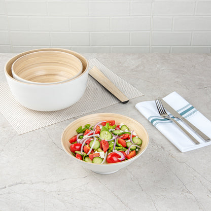 Bambuddha 29 oz Round White Spun Bamboo Serving Bowl - 8 1/4" x 8 1/4" x 3 1/4" - 1 count box