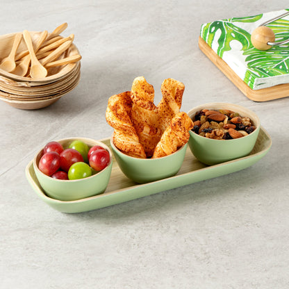 Bambuddha Green Bamboo Bowl Set - 3 Bowls, Bamboo Tray - 11 3/4" x 4 1/4" x 1 3/4" - 10 count box