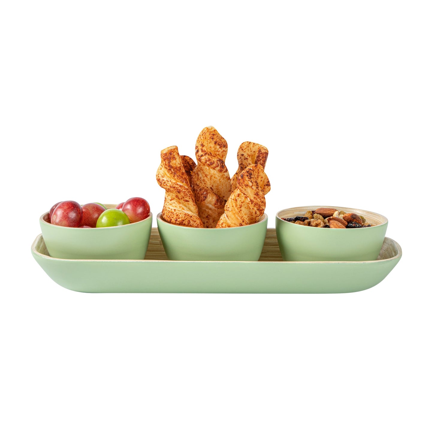 Bambuddha Green Bamboo Bowl Set - 3 Bowls, Bamboo Tray - 11 3/4" x 4 1/4" x 1 3/4" - 10 count box