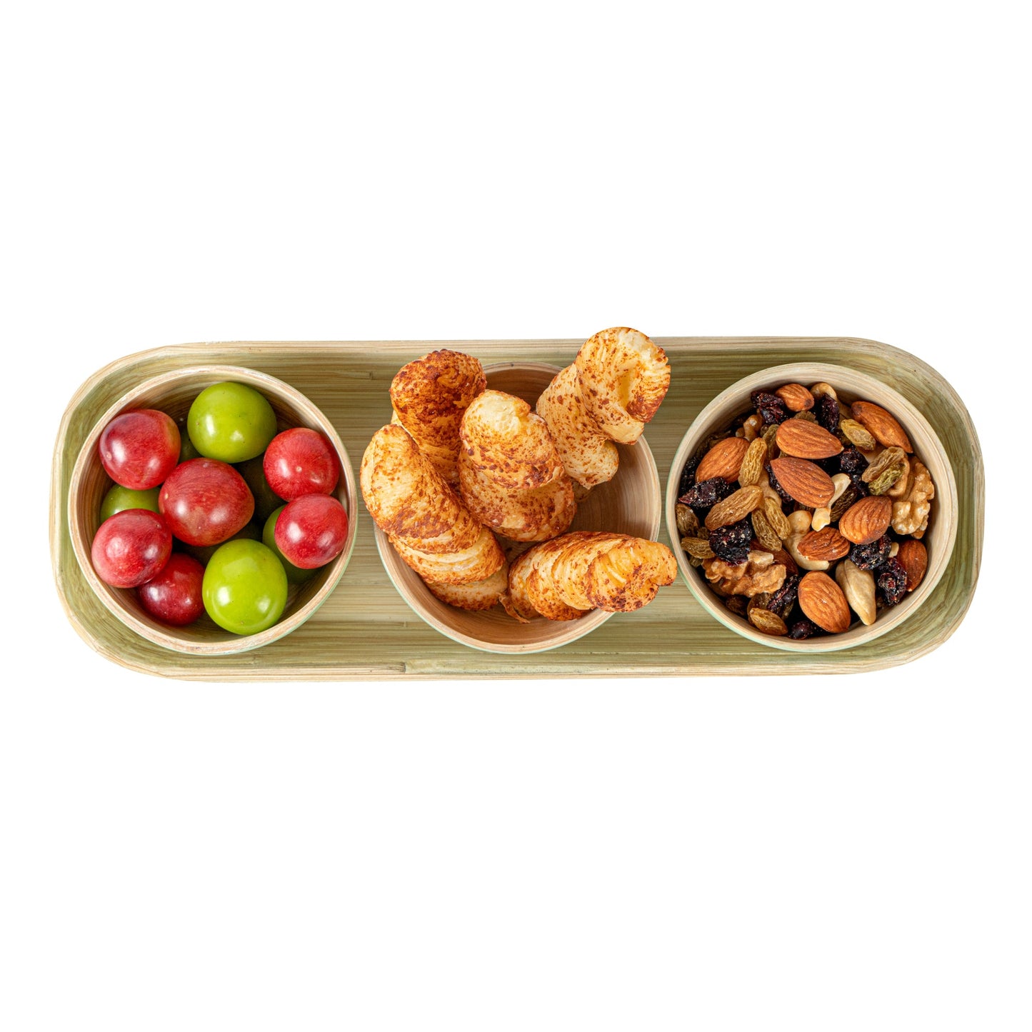 Bambuddha Green Bamboo Bowl Set - 3 Bowls, Bamboo Tray - 11 3/4" x 4 1/4" x 1 3/4" - 10 count box