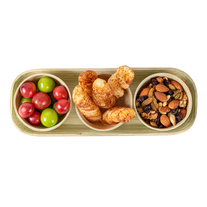 Bambuddha Green Bamboo Bowl Set - 3 Bowls, Bamboo Tray - 11 3/4" x 4 1/4" x 1 3/4" - 10 count box