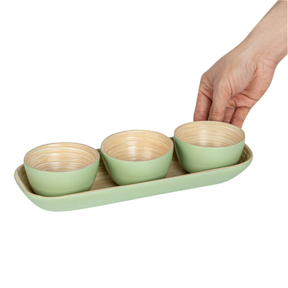 Bambuddha Green Bamboo Bowl Set - 3 Bowls, Bamboo Tray - 11 3/4" x 4 1/4" x 1 3/4" - 10 count box