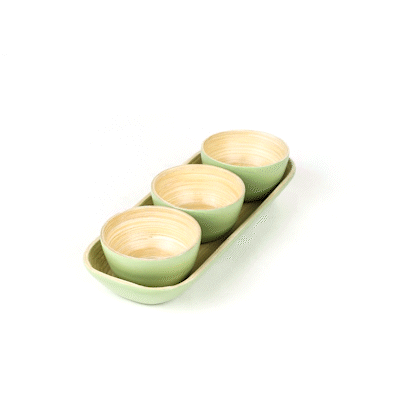 Bambuddha Green Bamboo Bowl Set - 3 Bowls, Bamboo Tray - 11 3/4" x 4 1/4" x 1 3/4" - 10 count box