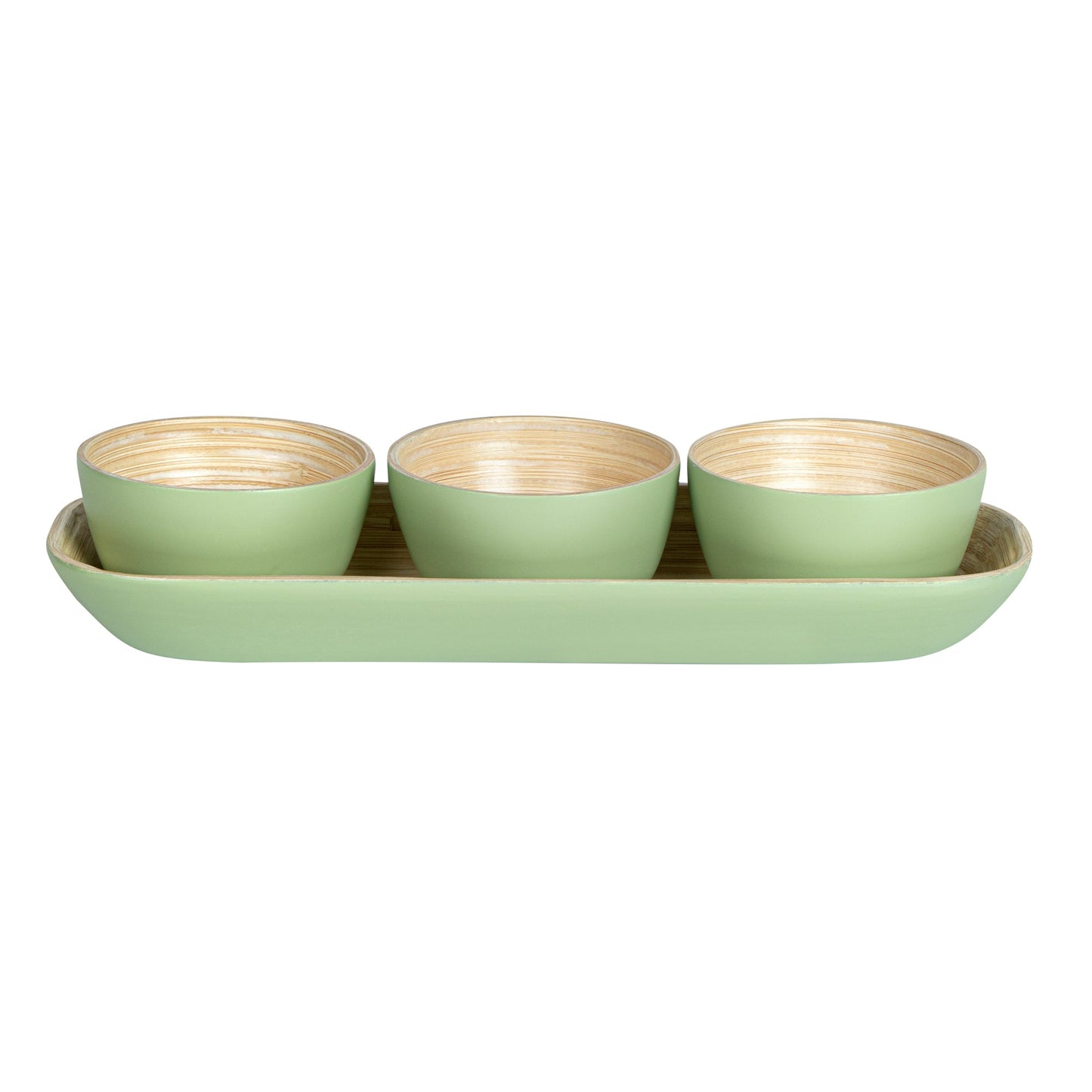 Bambuddha Green Bamboo Bowl Set - 3 Bowls, Bamboo Tray - 11 3/4" x 4 1/4" x 1 3/4" - 10 count box