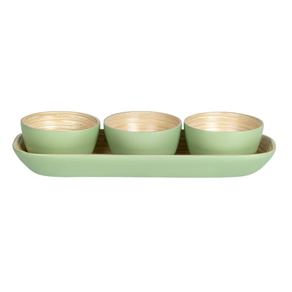 Bambuddha Green Bamboo Bowl Set - 3 Bowls, Bamboo Tray - 11 3/4" x 4 1/4" x 1 3/4" - 10 count box