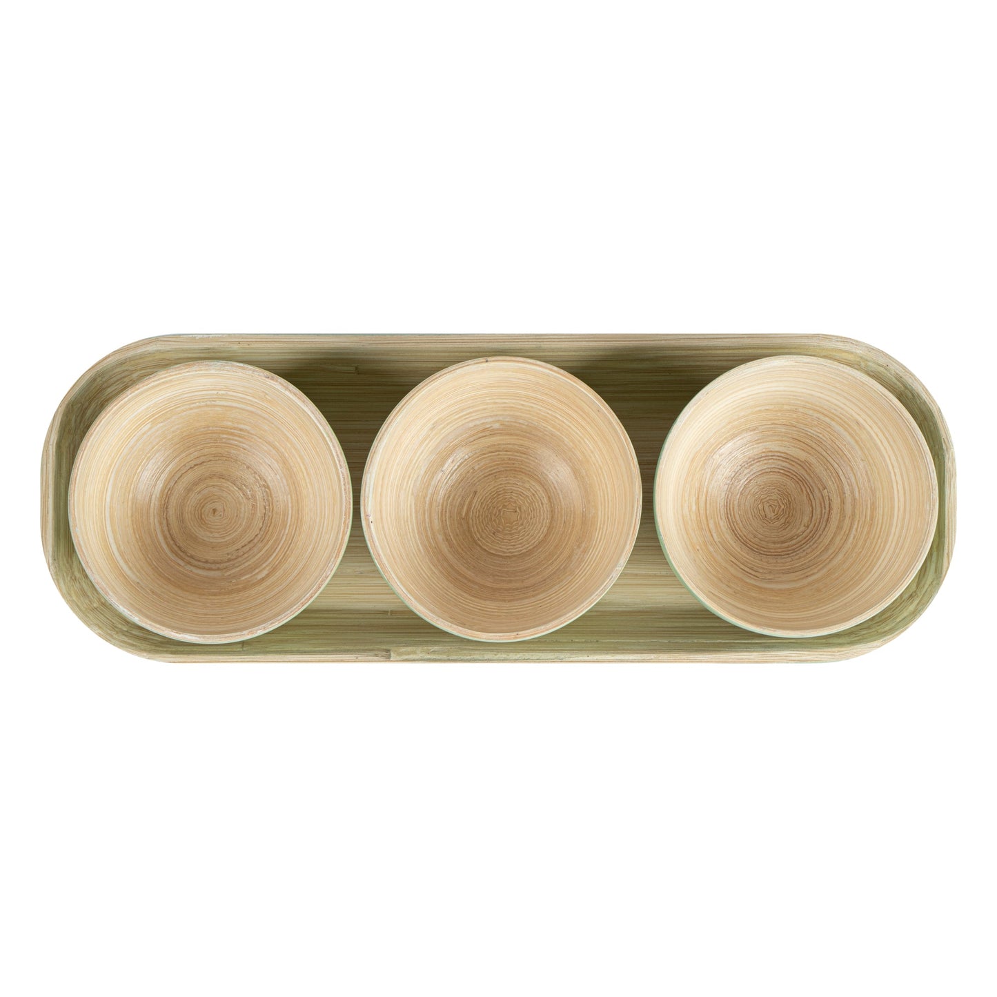 Bambuddha Green Bamboo Bowl Set - 3 Bowls, Bamboo Tray - 11 3/4" x 4 1/4" x 1 3/4" - 10 count box