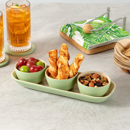 Bambuddha Green Bamboo Bowl Set - 3 Bowls, Bamboo Tray - 11 3/4" x 4 1/4" x 1 3/4" - 10 count box