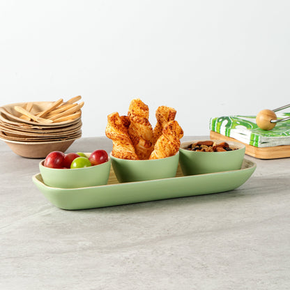 Bambuddha Green Bamboo Bowl Set - 3 Bowls, Bamboo Tray - 11 3/4" x 4 1/4" x 1 3/4" - 10 count box