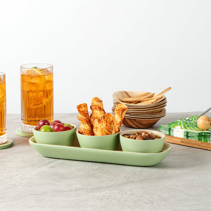 Bambuddha Green Bamboo Bowl Set - 3 Bowls, Bamboo Tray - 11 3/4" x 4 1/4" x 1 3/4" - 10 count box