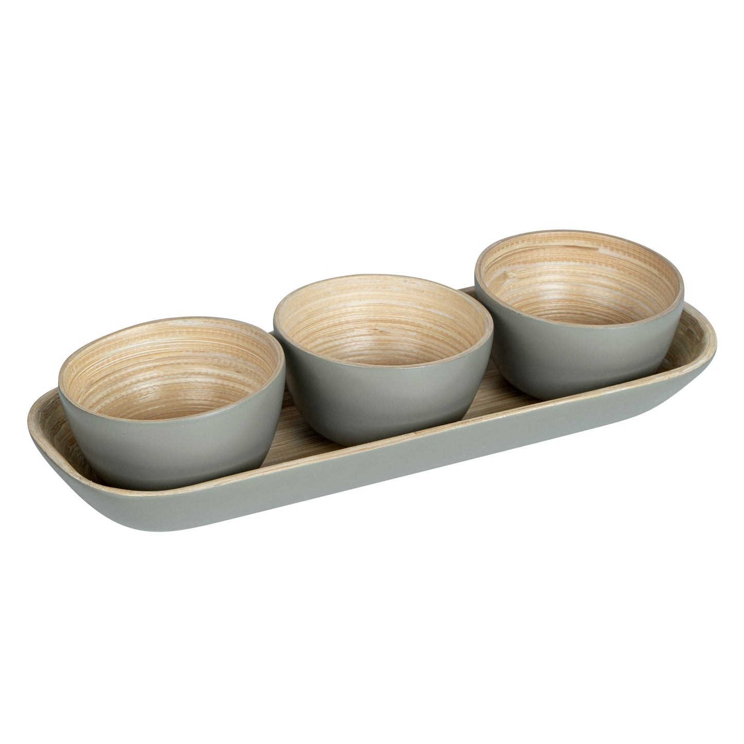 Bambuddha Gray Bamboo Bowl Set - 3 Bowls, Bamboo Tray - 11 3/4" x 4 1/4" x 1 3/4" - 1 count box