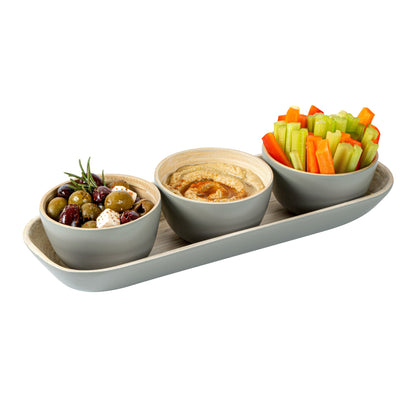 Bambuddha Gray Bamboo Bowl Set - 3 Bowls, Bamboo Tray - 11 3/4" x 4 1/4" x 1 3/4" - 1 count box