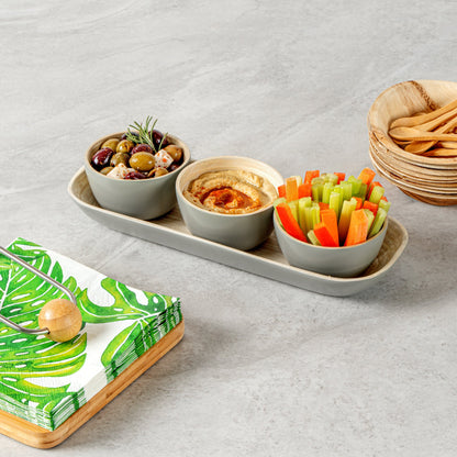 Bambuddha Gray Bamboo Bowl Set - 3 Bowls, Bamboo Tray - 11 3/4" x 4 1/4" x 1 3/4" - 1 count box