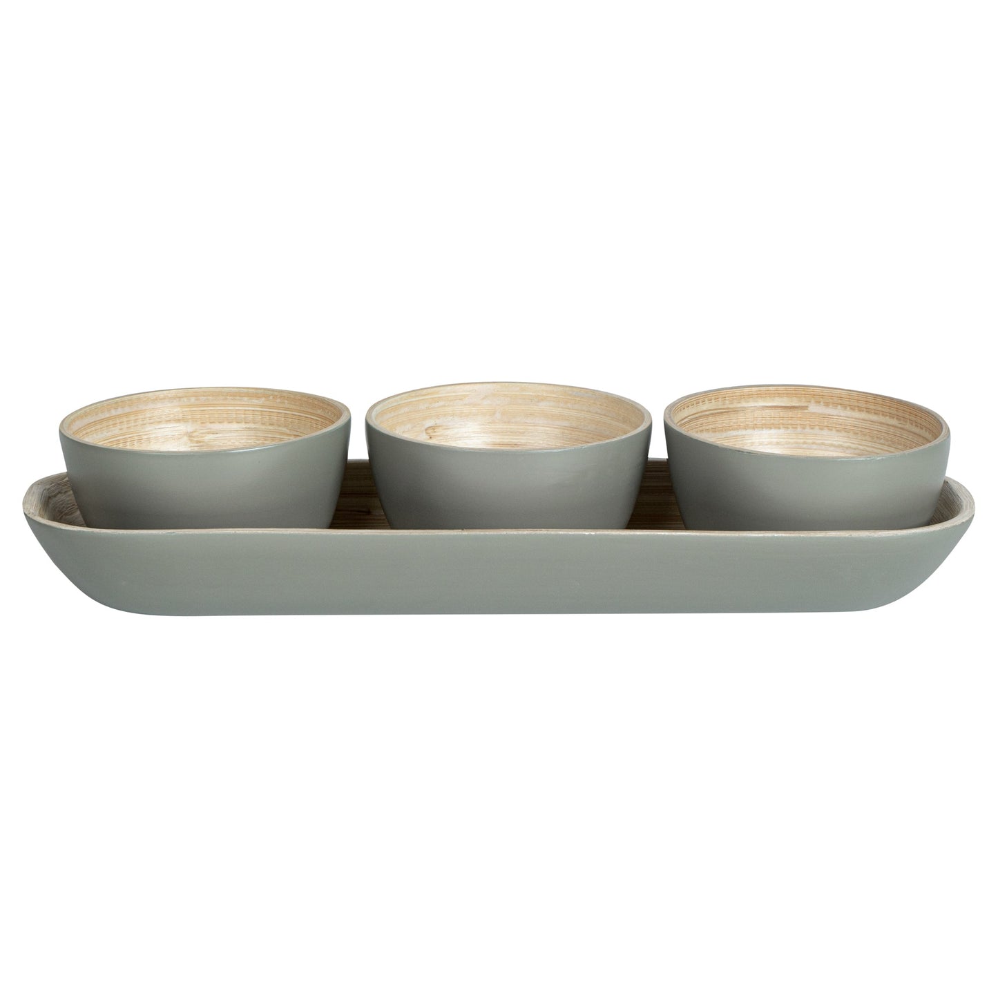 Bambuddha Gray Bamboo Bowl Set - 3 Bowls, Bamboo Tray - 11 3/4" x 4 1/4" x 1 3/4" - 1 count box