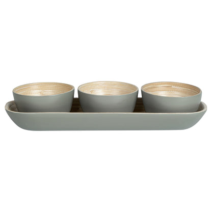 Bambuddha Gray Bamboo Bowl Set - 3 Bowls, Bamboo Tray - 11 3/4" x 4 1/4" x 1 3/4" - 1 count box