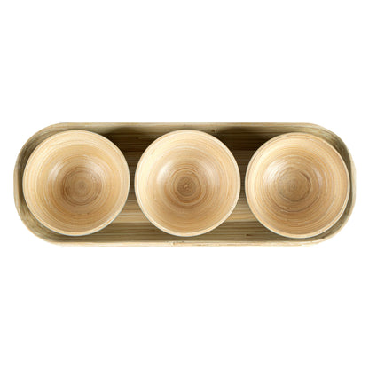 Bambuddha Gray Bamboo Bowl Set - 3 Bowls, Bamboo Tray - 11 3/4" x 4 1/4" x 1 3/4" - 1 count box