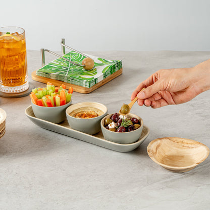 Bambuddha Gray Bamboo Bowl Set - 3 Bowls, Bamboo Tray - 11 3/4" x 4 1/4" x 1 3/4" - 1 count box