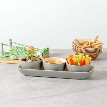 Bambuddha Gray Bamboo Bowl Set - 3 Bowls, Bamboo Tray - 11 3/4" x 4 1/4" x 1 3/4" - 1 count box