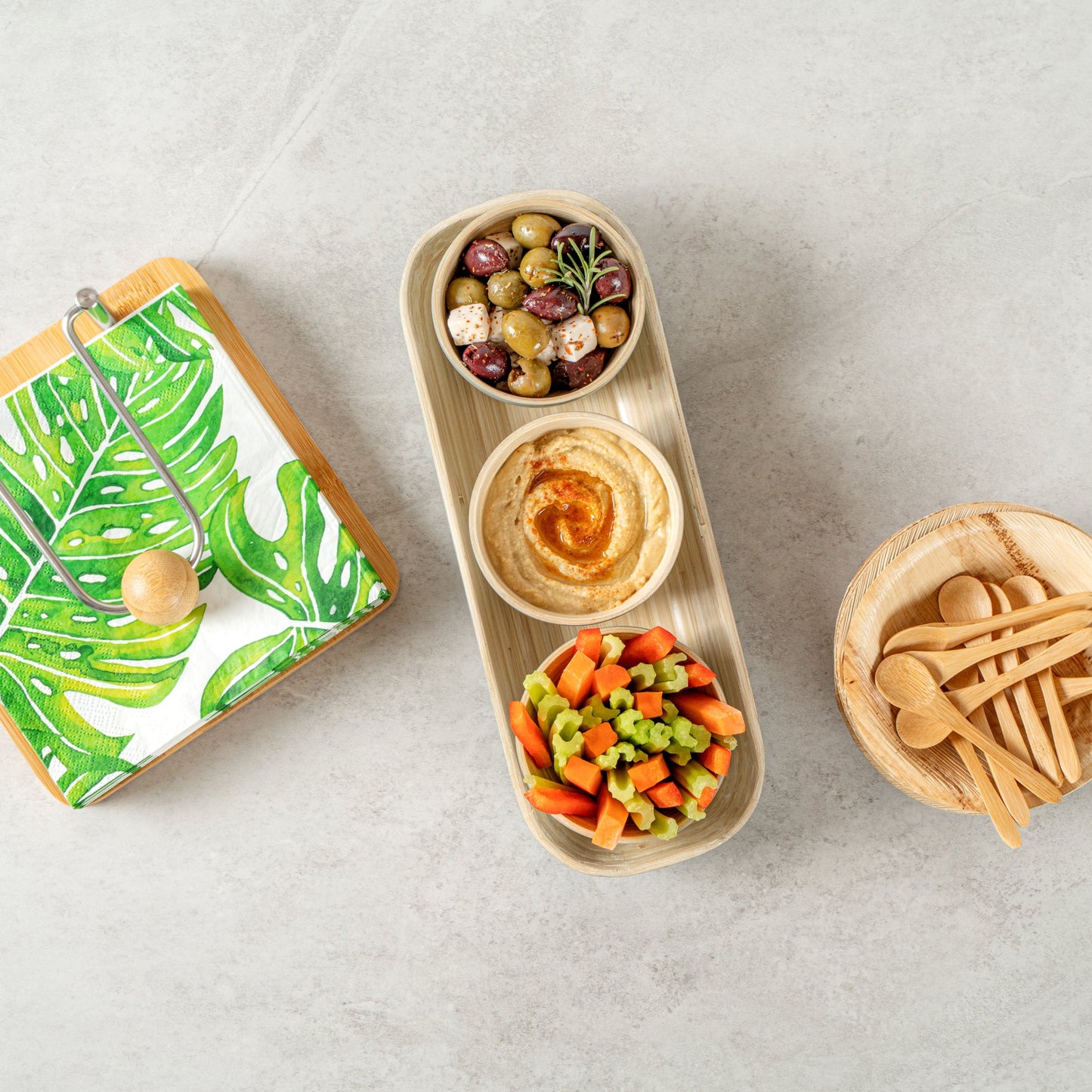Bambuddha Gray Bamboo Bowl Set - 3 Bowls, Bamboo Tray - 11 3/4" x 4 1/4" x 1 3/4" - 1 count box