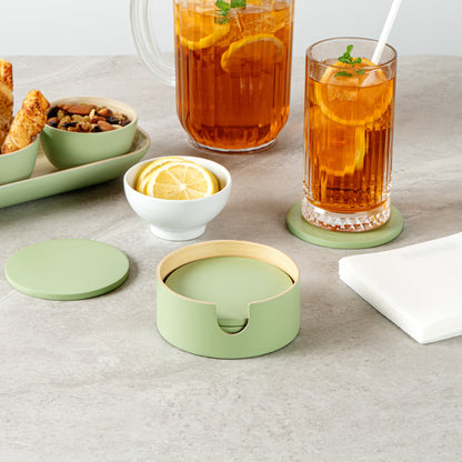 Bambuddha Green Bamboo 6-Piece Coaster Set - with Bamboo Holder - 4" x 4" x 1/4" - 1 count box