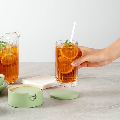Bambuddha Green Bamboo 6-Piece Coaster Set - with Bamboo Holder - 4" x 4" x 1/4" - 1 count box