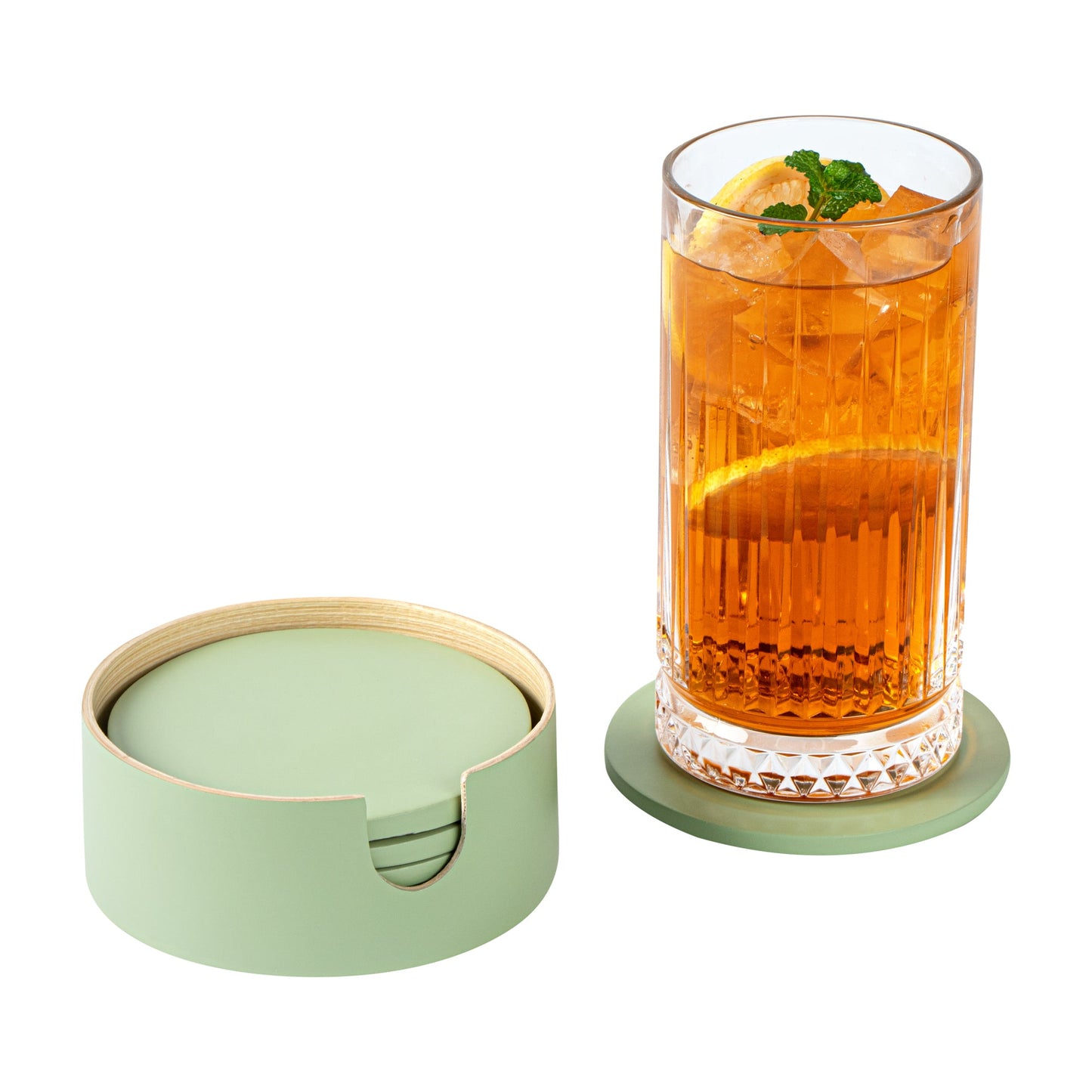 Bambuddha Green Bamboo 6-Piece Coaster Set - with Bamboo Holder - 4" x 4" x 1/4" - 30 count box