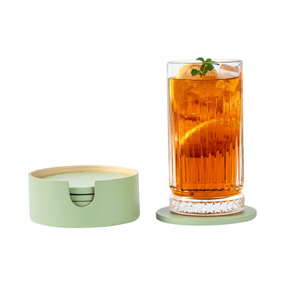 Bambuddha Green Bamboo 6-Piece Coaster Set - with Bamboo Holder - 4" x 4" x 1/4" - 30 count box