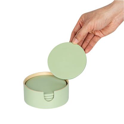 Bambuddha Green Bamboo 6-Piece Coaster Set - with Bamboo Holder - 4" x 4" x 1/4" - 30 count box