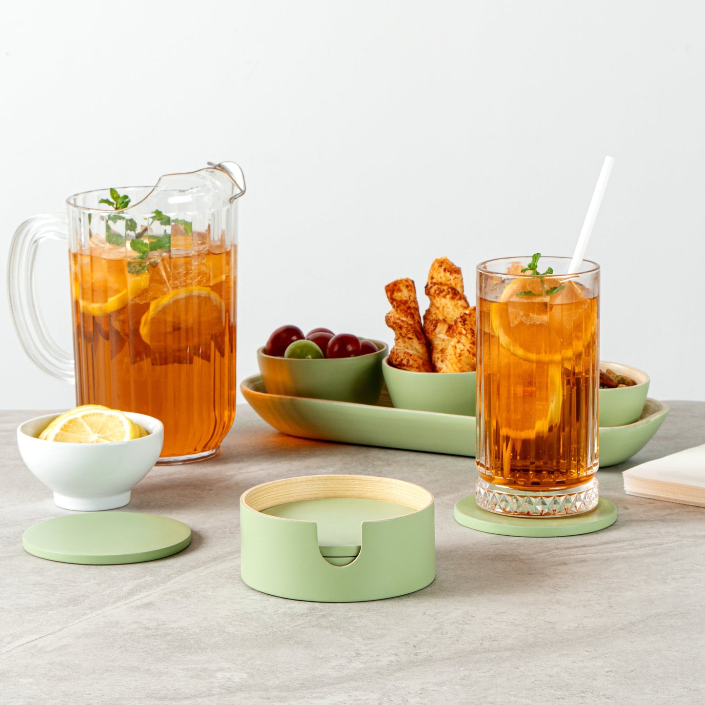 Bambuddha Green Bamboo 6-Piece Coaster Set - with Bamboo Holder - 4" x 4" x 1/4" - 30 count box