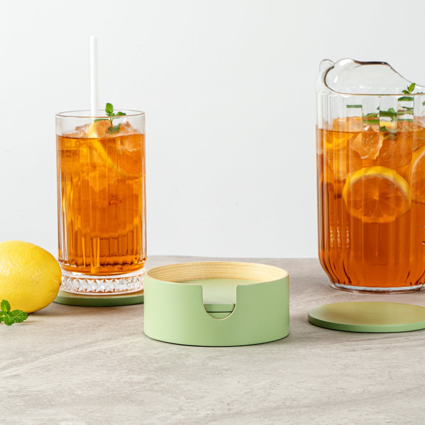 Bambuddha Green Bamboo 6-Piece Coaster Set - with Bamboo Holder - 4" x 4" x 1/4" - 30 count box