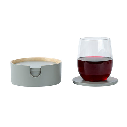 Bambuddha Gray Bamboo 6-Piece Coaster Set - with Bamboo Holder - 4" x 4" x 1/4" - 1 count box