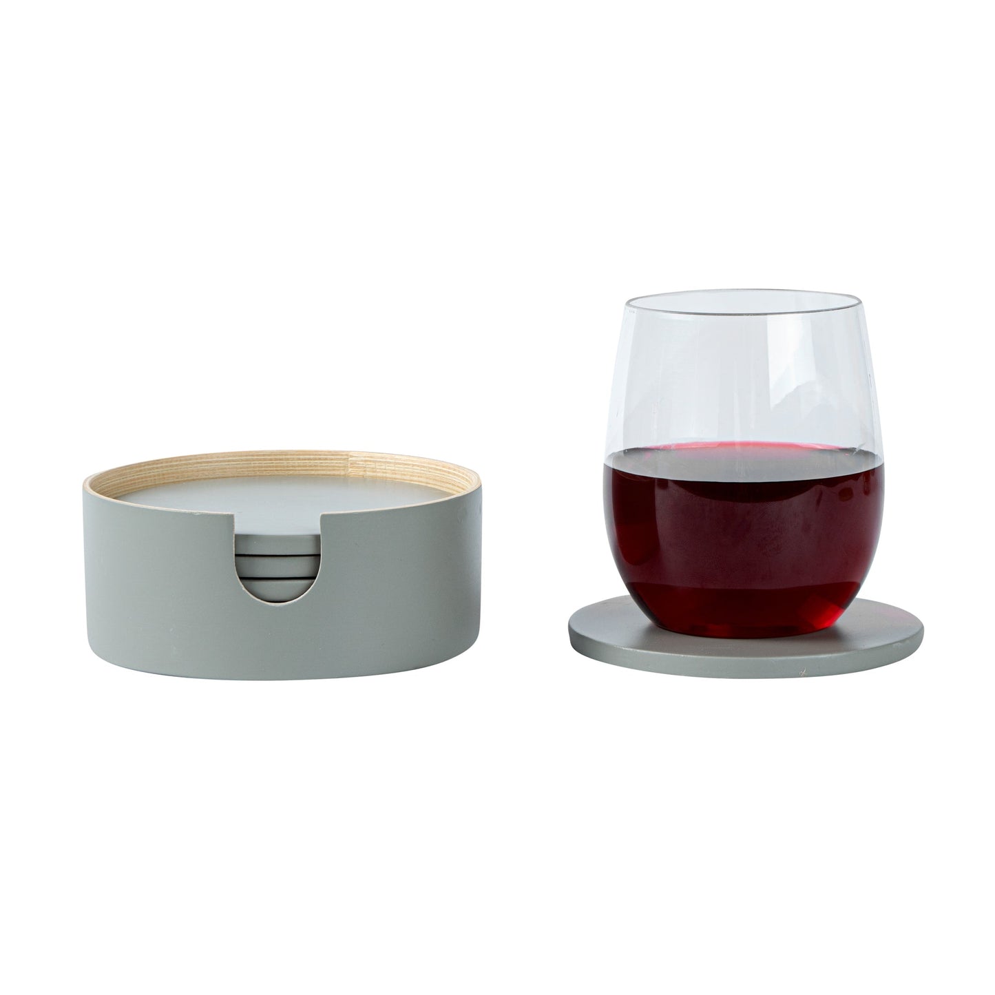 Bambuddha Gray Bamboo 6-Piece Coaster Set - with Bamboo Holder - 4" x 4" x 1/4" - 30 count box