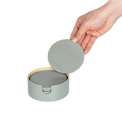 Bambuddha Gray Bamboo 6-Piece Coaster Set - with Bamboo Holder - 4" x 4" x 1/4" - 30 count box