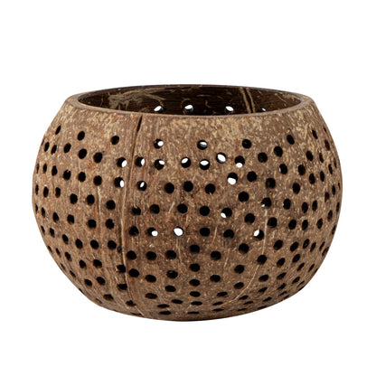 Coco Casa Tan Handmade Coconut Shell Candle Holder - Dotted Pattern - 4" x 4" x 3 1/4" - 10 count box
