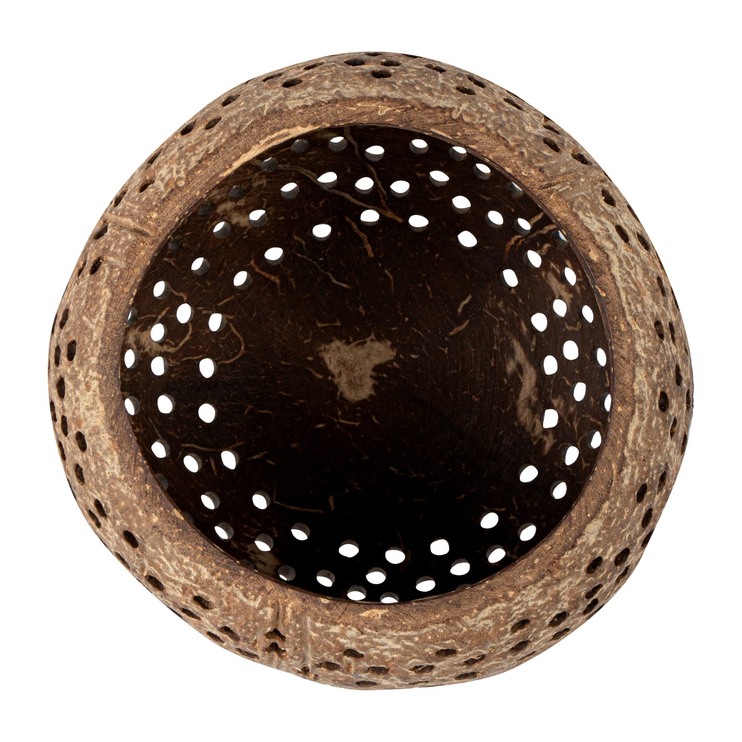 Coco Casa Tan Handmade Coconut Shell Candle Holder - Dotted Pattern - 4" x 4" x 3 1/4" - 10 count box
