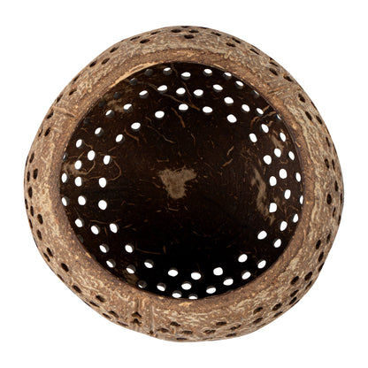 Coco Casa Tan Handmade Coconut Shell Candle Holder - Dotted Pattern - 4" x 4" x 3 1/4" - 10 count box