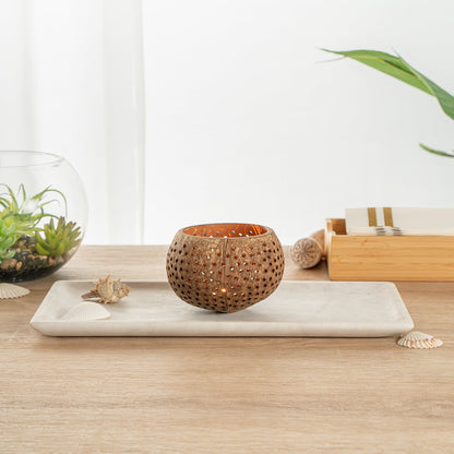 Coco Casa Tan Handmade Coconut Shell Candle Holder - Dotted Pattern - 4" x 4" x 3 1/4" - 10 count box