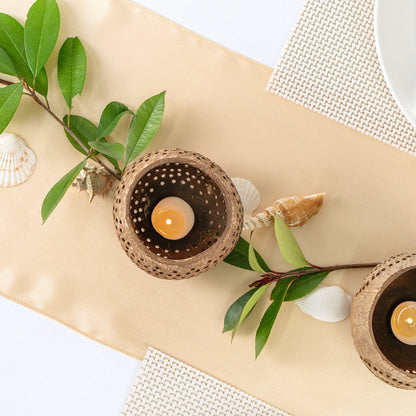Coco Casa Tan Handmade Coconut Shell Candle Holder - Dotted Pattern - 4" x 4" x 3 1/4" - 10 count box