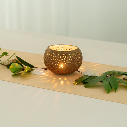 Coco Casa Tan Handmade Coconut Shell Candle Holder - Dotted Pattern - 4" x 4" x 3 1/4" - 10 count box
