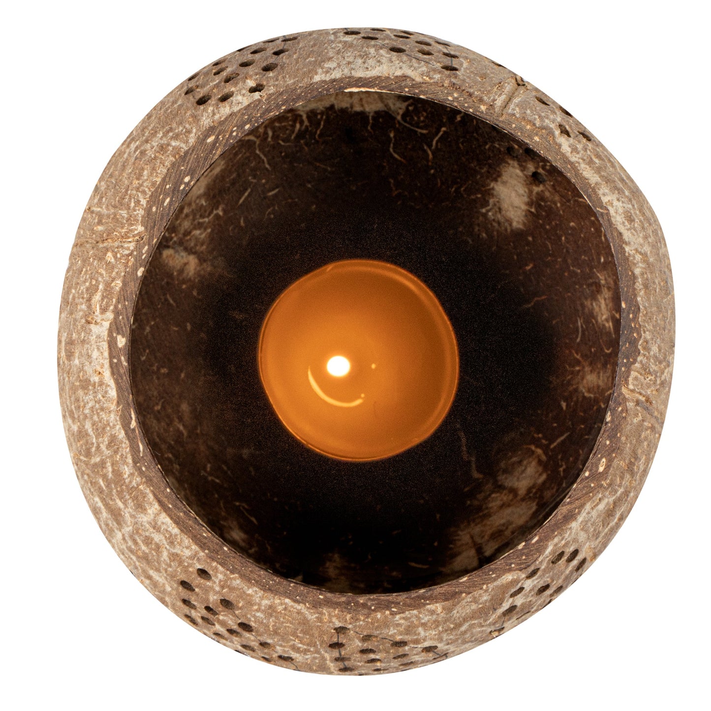 Coco Casa Brown Handmade Coconut Shell Candle Holder - Leaf Pattern - 4" x 4" x 3 1/4" - 10 count box