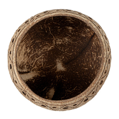 Coco Casa Tan Handmade Coconut Shell Candle Holder - Geometric Pattern - 4" x 4" x 3 1/4" - 1 count box