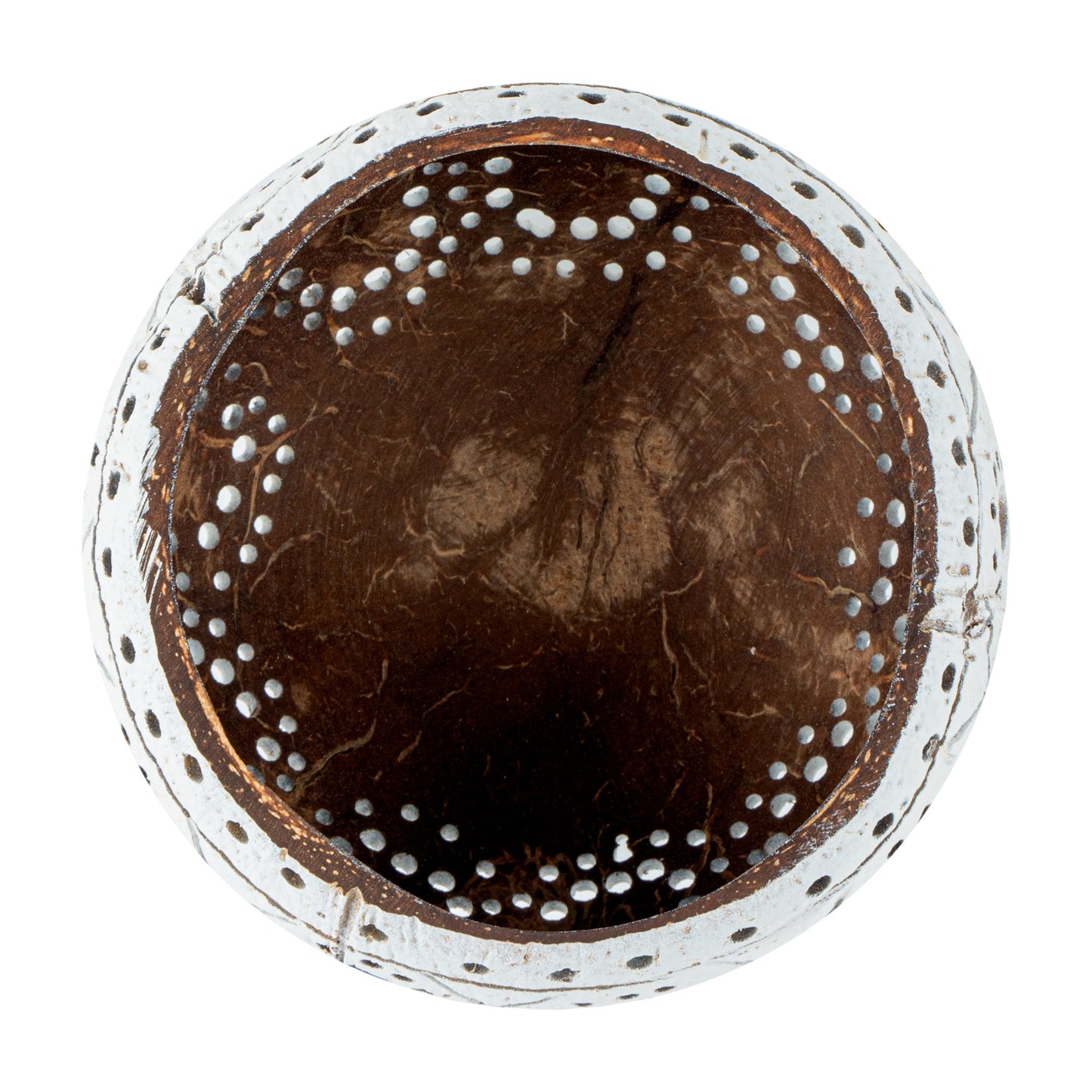 Coco Casa White Handmade Coconut Shell Candle Holder - Sun and Light Pattern - 4" x 4" x 3 1/4" - 1 count box