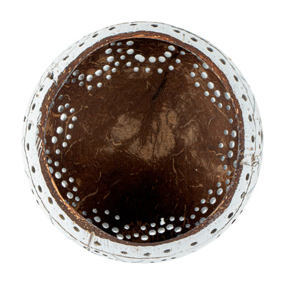 Coco Casa White Handmade Coconut Shell Candle Holder - Sun and Light Pattern - 4" x 4" x 3 1/4" - 1 count box