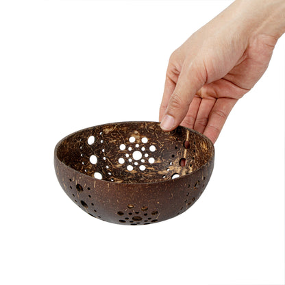 Coco Casa Brown Handmade Coconut Shell Candle Holder - Sun Pattern - 5" x 5" x 2" - 1 count box